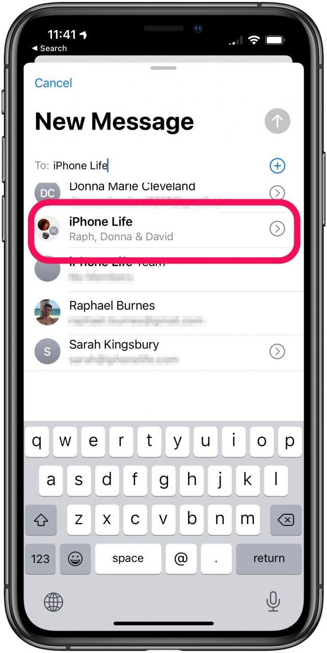 seleziona il gruppo di contatti iPhone
