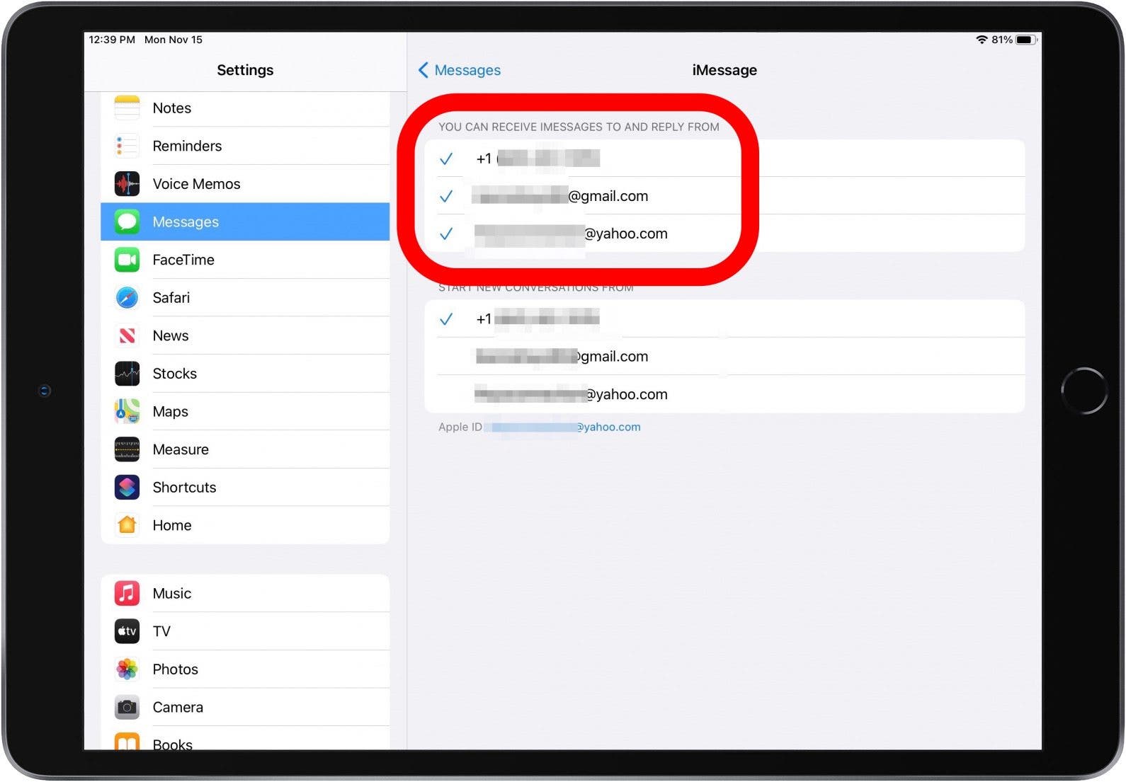 sincronizzare i messaggi con le impostazioni di invio dei messaggi di iPad